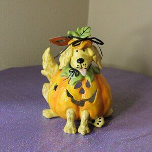 Blue Sky Dog Pumpkin Fall Candle Holder NWT